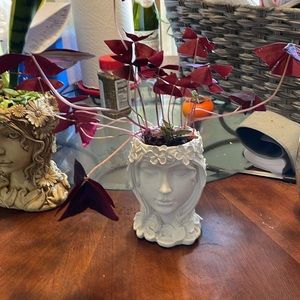 Goddess head planter with plants